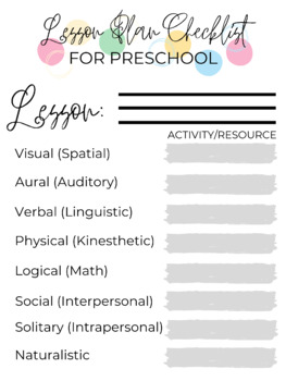 Preview of Preschool Lesson Plan Checklist