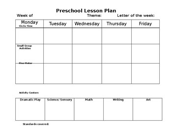 Preschool Lesson Plan Format by PreK One Stop Shop | TpT