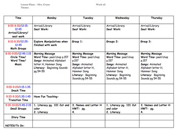 Preview of Preschool Lesson Plan Template