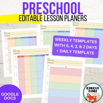 Preview of Preschool Lesson Plan Templates - EDITABLE Google Docs Teacher Planners