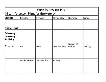 Preschool Lesson Plan Worksheet - EDITABLE by Kate Hall | TpT