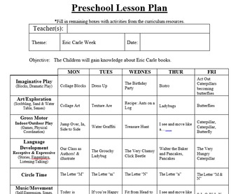 lesson preschool plan carle eric activities detailed