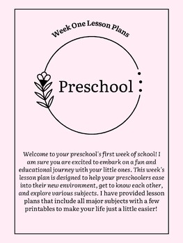Preview of Preschool Lesson Plans (Week One)