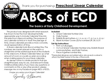 Preschool Linear Calendar by ABCs of ECD Teachers Pay Teachers