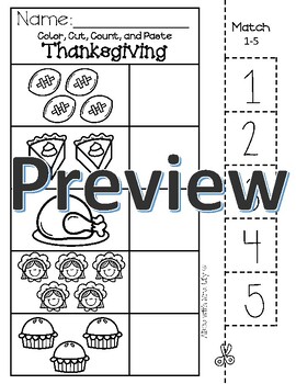 Preschool Math Counting 1-10 Worksheets - ThanksGiving by Lily Gonzalez