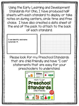 Preschool Math Standards by Busy little hands | Teachers Pay Teachers