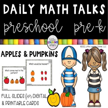 Preview of Preschool Math Talks APPLES and PUMPKINS PreK / Digital and Printable