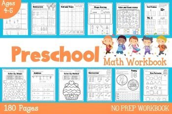 Preview of Preschool Math Workbook - 180 Pages - Preschool Worksheets & Teaching Materials