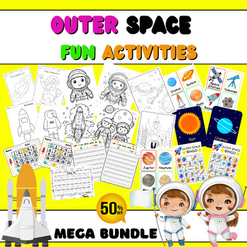 Preview of Preschool Morning Work NO PREP Space Themed Worksheets MEGA BUNDLE