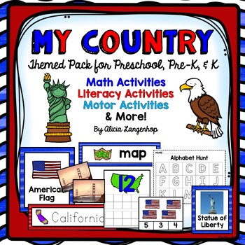 Preview of Preschool My Country USA Patriotic Math and Literacy Activities