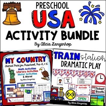 Preview of Preschool My Country USA Theme Activity Bundle
