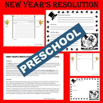 Preview of PreK Preschool New Year's Resolution Writing Activities