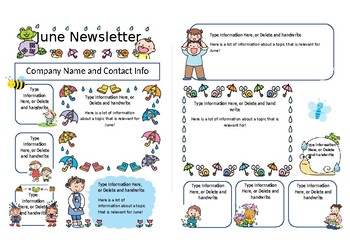 Preview of Preschool Newsletter (A4), Colour, Cute, Template - JUNE