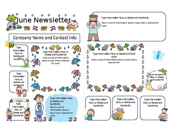 Preschool Newsletter Letter Size Colour Cute Template June