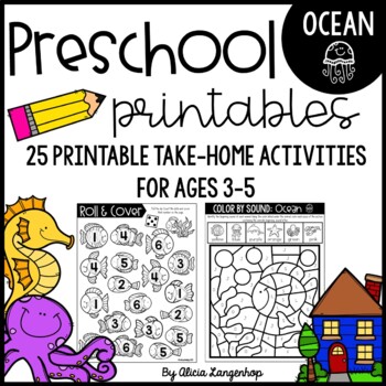 Preview of Preschool Ocean Theme Printable Worksheet Activities