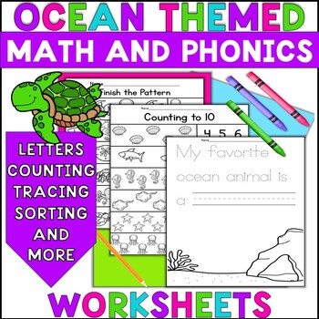 ocean theme math and literacy worksheets preschool kindergarten tpt