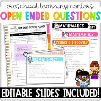 Preview of Open-Ended Questions for Preschool Learning Centers-EDITABLE