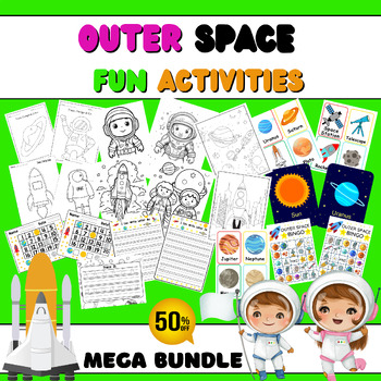 Preview of June Morning Work NO PREP Preschool Outer Space Themed Activities BUNDLE