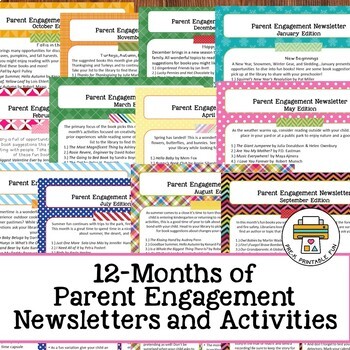 Preview of Preschool Parent Engagement Newsletters and Print Ready Activities