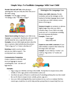 Preschool Parent Handout for Language Facilitation - English and Spanish