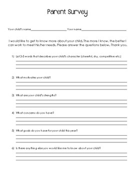 Preview of Preschool Parent Survey