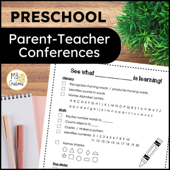 Preview of Preschool Parent Teacher Conference Reminders, Notes & Preschool Progress Report