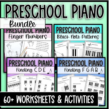 Preview of Beginning Preschool Piano Worksheets: Black Notes, Finger Numbers, CDE & FGAB