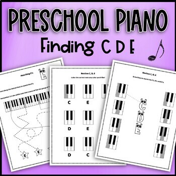Preview of Preschool Piano Music Theory: Worksheets and Activities to Practice Finding CDE