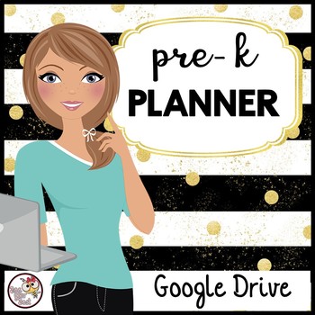 Preview of Preschool Planner for Google Drive in Black & Gold Glitter GLAM THEME