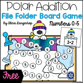 Preview of Preschool Polar Bear Simple Addition File Folder Board Game FREE