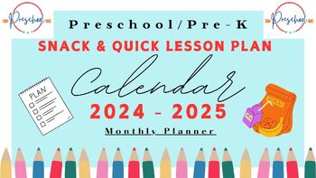 Preview of Preschool/Pre-K 12 Month Planning Calendar: August 24-July 25