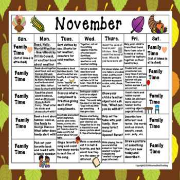 Preschool/ Pre-K Fall Activity Calendar for At Home or Distance Learning