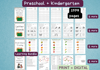 Preview of Preschool Pre-K + Kindergarten Learning Bundle, 1500+ Page, Activity-Worksheets-
