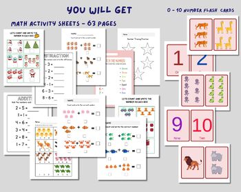 Preview of Preschool Pre-K + Kindergarten Math Bundle, Printable Activity Worksheets