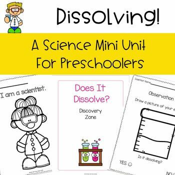 Preview of Preschool Pre-K Science Unit - Liquids Solids Dissolving - Will It Dissolve?