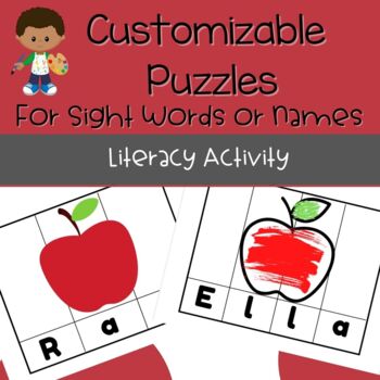 Preview of Preschool Pre-K Sight Words Name Recognition Printable Puzzles - Apple Theme