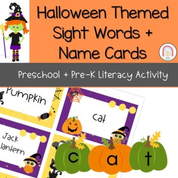 Preview of Preschool Pre-K Sight Words Name Recognition Word Work - Halloween Pumpkin Theme