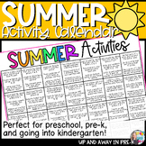 Summer Activities Calendar - Preschool Pre-K Literacy Math Review