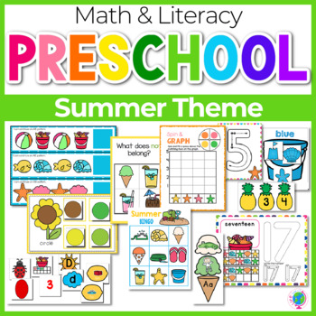 Preschool/ Pre-k Math & Literacy Centers | Summer Theme English & Spanish