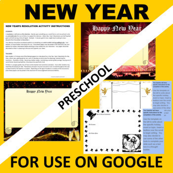 Preview of Preschool PreK GOOGLE New Year's Writing Activity Templates