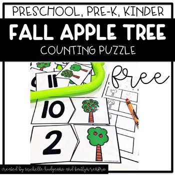 Preview of Preschool, PreK, Kindergarten Fall Autumn Apple Counting Puzzle Activity FREE