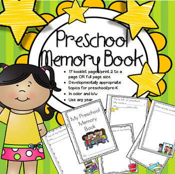 Preview of Preschool PreK Memory Book Beginning or End of Year Activity Color and BW