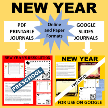 Preview of Preschool PreK New Year Writing - Google & Paper Combo Bundle