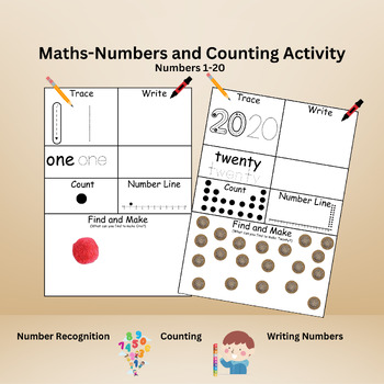 Preview of montessori counting and numbers 1-20 activity, preschool, kindergarten math,