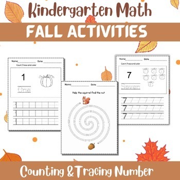 Preview of Preschool Prek-k Worksheets:Numbers Kindergarten November Pumpkin Coloring pages