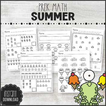 Preview of Summer Themed Math Counting Numbers 1-10 Worksheets | End of Year Morning Work