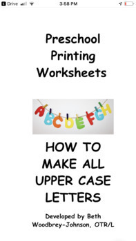 Preview of Preschool Printing Worksheets:  How to Make All Upper Case Letters