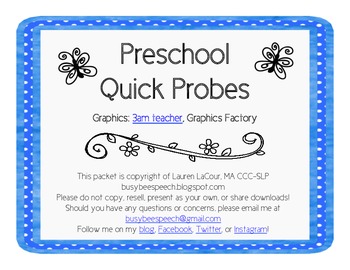 Preview of Preschool Quick Probes - Speech Therapy