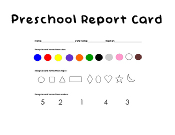 Preview of Preschool Report Card