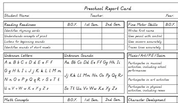 Preview of Preschool Report Card